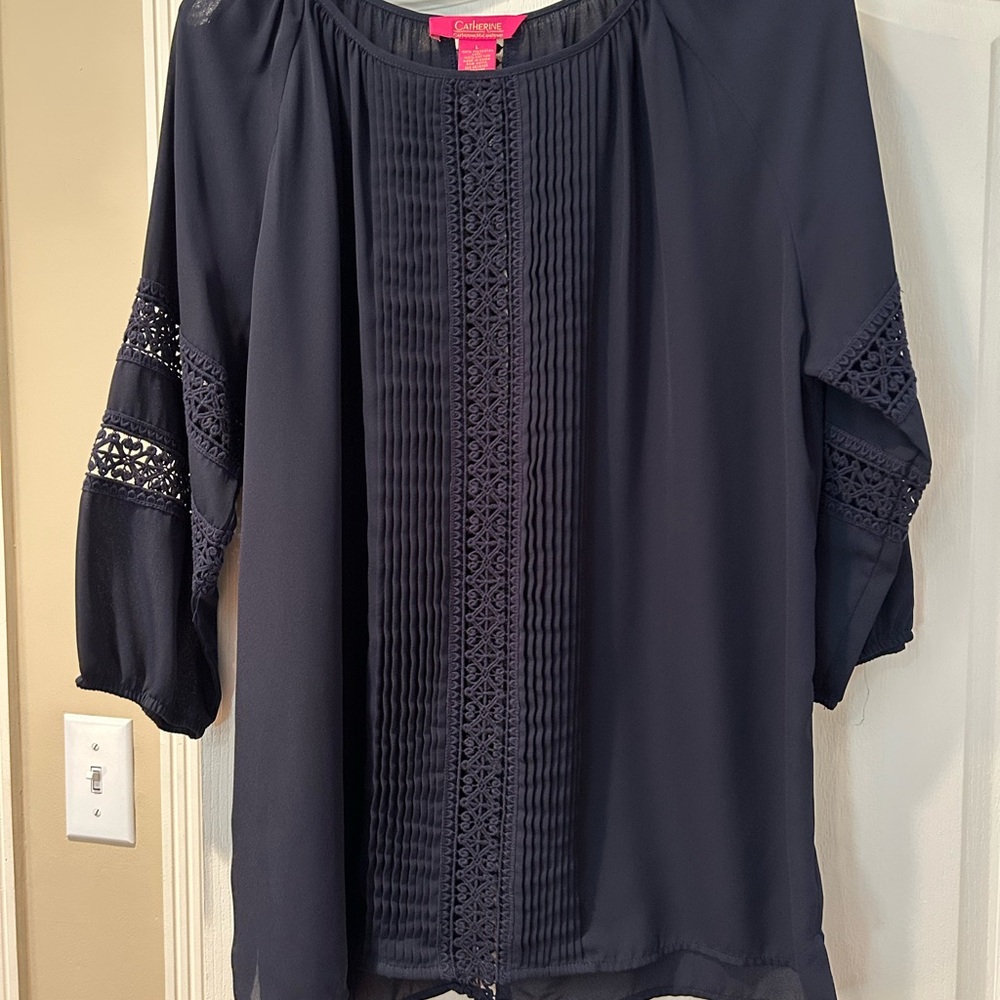 Catherine Malandrino Blouse in Navy with Elegant Lace Detail